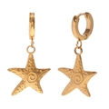 Minimalist 18K gold plated starfish hoop earrings with textured nautical design - Gold Spiral Starfish