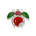 Vintage beetle brooch with red drop stone, green enamel wings and silver base - Red Apple Insect