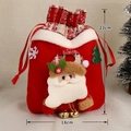 Detail of 23cm x 18cm Santa Claus drawstring gift bag made of soft red velvet fabric - Flower Edge Santa
