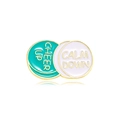 Enamel metal pin featuring green Cheer Up and white Calm Down overlapping circles - Cheer Up Calm Down Pill Style (CZ0508-3)