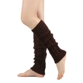 Close-up of thick cable knit texture on dark brown leg warmers for autumn and winter - One Size / Coffee