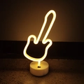 LED Neon Schreibtischlampe in Gitarrenform mit warmgelbem Licht und weißem Sockel für Deko - Warmweiß Violine / Batterie USB Dual Use