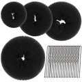 Detail of 4 black hair donut bun makers and 20 metal U-shaped hair clips hair styling set - 24-Piece Black Set / Black