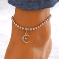 Golden rhinestone anklet featuring a sparkling moon and star pendant for women - Star Moon Pendant Style (11836) / Gold
