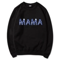 Black Mama Est 2025 Coquette Hoodie with blue floral lettering on a white background - S / Black