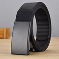 Men's outdoor tactical black nylon belt with matte black metal automatic buckle - P0142B Style / Black