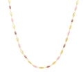 Golden enamel square block heart necklace with pink and lavender charms on link chain - Gold Purple