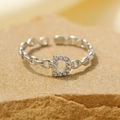 Adjustable S925 silver chain ring featuring a pavé zircon letter D in silver finish - Silver-Letter D