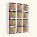 Set of 12 brown flocked Christmas balls with geometric textures in a display box - 6CM 12Pcs/Set / Khaki