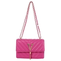 Elegante borsa a tracolla trapuntata magenta con logo V dorato e catena per donna - Rosa Rosso