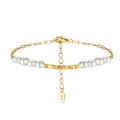 Elegant 925 sterling silver bracelet with baroque pearls and gold bell charm detail - Pearl Approx 3-4mm, Bracelet Approx 16.5+5CM