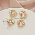 Pink crystal heart charms with gold finish in 18mm x 17mm size for jewelry making - 519# Gold - Pink Zirconia
