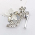Accessorio scarpa con tacco in strass e fiore di opale su base in metallo argento - D1899 Tacco Alto + Disco (Argento Lucido)