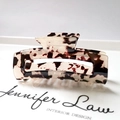 Detail view of large rectangular hollow hair claw with cream and brown tortoiseshell pattern - 11# Classic Tortoiseshell