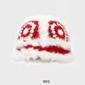 Bonnet d'hiver en fausse fourrure de lapin rouge et blanc style danse du lion - M (54-58cm) / Rouge