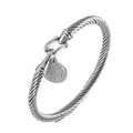 Silver stainless steel twisted cable bracelet with a St. Benedict religious medal charm - Steel