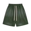 Pantalones cortos vintage de algodón verde oscuro con salpicaduras de pintura y cordón - S / Pantalones Cortos - Salpicaduras Verde