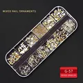 12-Gitter Nagelkunst-Set mit goldenen und silbernen Nieten und Perlen in Aufbewahrungsbox - G-57 Stil (Gold Silber Gemischte Geometrische Metallplättchen)