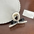 Elegant black and white acetate bow hair claw clip with golden metal spring - White Base Bowknot Small-8cm