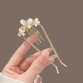 U-shaped hair pin with white cat-eye butterflies and purple crystals in gold finish - Rhinestone Cat's Eye Three Butterflies - Gold