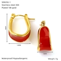 U-förmige rote Emaille-Ohrringe mit 18k Vergoldung und Maßen 20x14x10mm für Damen - U-Form Hufeisen Stil / Hellrot (SE825G-1)
