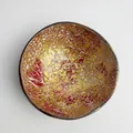 Natural coconut shell bowl featuring gold and red lacquer shell mosaic interior design - Pink Pomegranate Style