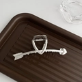 Silver metallic heart and arrow hair claw clip with a minimalist high-shine finish - Silver Arrow to Heart