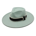 Detailed view of mint green wool fedora with a pearl-studded black grosgrain ribbon band - M (56-58cm) / Mint Green