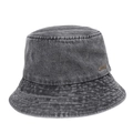 Cappello da pescatore in denim grigio scuro lavato vintage con logo JHMY in metallo - M (56-58cm) / Nero