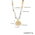 Gold titanium steel shell pendant necklace with natural stones and sparkling zircon stones - Rhinestone Shell Pendant Natural Stone Beaded Chain (P1862-Zircon) / Gold/Multicolor
