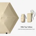 Mini 15cm milk tea yellow flat sun umbrella with portable matching hard storage case - Pocket Case / 6 Ribs 6-Fold / Milk Tea Yellow