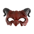 Rote Teufel-Halbmaske mit schwarzen Hörnern und strukturierter Oberfläche für Halloween-Kostüme - Einheitsgröße / Rot