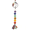 Seven Chakra Tree of Life wall hanging with heart-shaped natural stones and tassel - Heart Style - Silver Wire Tree