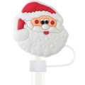 Reusable 10mm Santa Claus silicone straw topper cover in vibrant red and white - Santa Face Circle