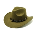 Détail du chapeau de cowboy en laine vert armée avec ruban cuir et boucle métal - M (56-58cm) / Vert Militaire
