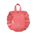 Portable coral pink drawstring makeup bag with embroidery and sturdy carrying handle - Peach Pink