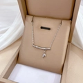 Minimalist titanium steel bamboo necklace with leaf pendant in a luxury jewelry box - N308 Bamboo Leaf Silver