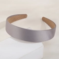 Elegant wide grey satin headband with non-slip lining on a geometric stone base - Gray