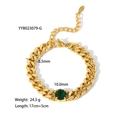 Bracciale a catena cubana dorata in acciaio inossidabile con pietra verde tonda - Bracciale con pietra preziosa verde tonda (YYB023079-G)
