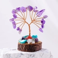 Handmade amethyst crystal tree with copper wire and natural wood base ornament - Amethyst
