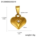 Macro detail of 18k gold plated stainless steel heart pendant with zircon star engraving - D120-Gold Heart with Zircon