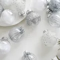 Champagne and silver 6cm Christmas ball set with glitter and feather finish, 25 pieces - Silver