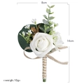 White PE rose boutonniere with eucalyptus and baby's breath, 8x14cm wedding accessory - White
