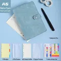 A6 retro teal binder notebook set with pen, zipper pockets, and colored index tabs - A6 Snap Button/100 Sheets / Plain Style-Retro Green