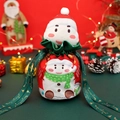 Plush Christmas snowman gift bag with drawstring and festive ribbon, height 17cm - Velvet Doll Head Snowman Bag