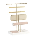 Golden multi-functional jewelry organizer with pink velvet accents and white storage base - Gold