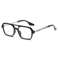 Classic double-bridge square sunglasses with black frames and sleek silver metal arms - Black/White