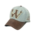 Vintage washed denim baseball cap with W patch and contrast brown brim for men - M (56-58cm) / Light Blue(B)
