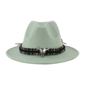 Elegante cappello fedora verde menta con fascia etnica e decorazione a testa di toro - Taglia unica / Verde Menta