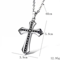 Silver vintage cross pendant necklace with black details and a 60cm steel chain - 60cm Chain Length / Silver Cross (BY-0298)